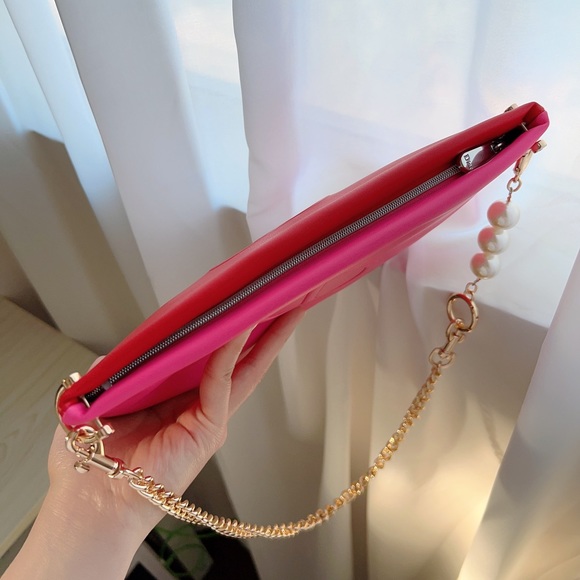 Dior Red/Pink Crossbody/Handbag with Pearl and Gold Chains - Picture 3 of 6